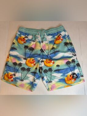Neff Tropical Rubber Duck Swim Trunks Men’s Medium Beach Board Shorts Hawaiian